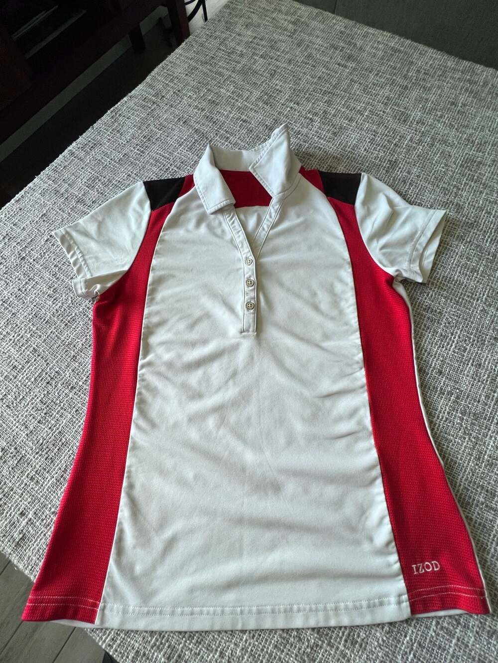 IZOD Golf Polo Shirt White Red Black Colorblock